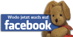 Hase Felix hält ein facebook-Schild fest. Darauf steht: Wodo ist jetzt auch auf Facebook
