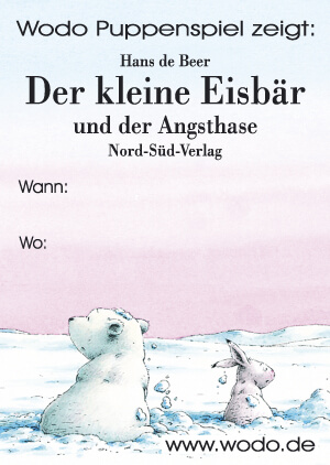 Das Plakat zum Stück: Zeichnung von Eisbär Lars und dem Hasen Hugo